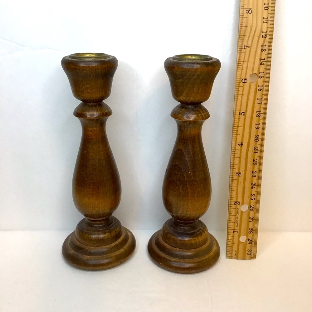 VINTAGE Cottagecore Boho Wood Candlestick Set - Picture 5 of 8